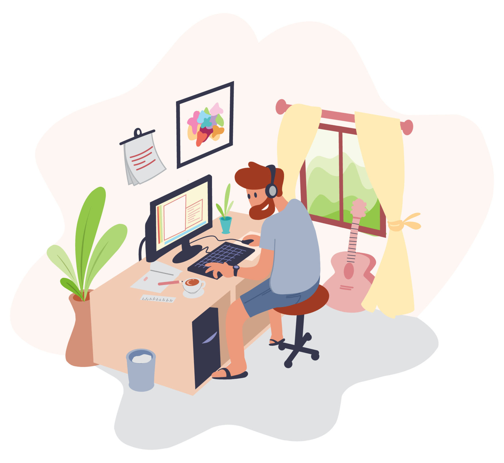 Clip art of person sitting at desk.